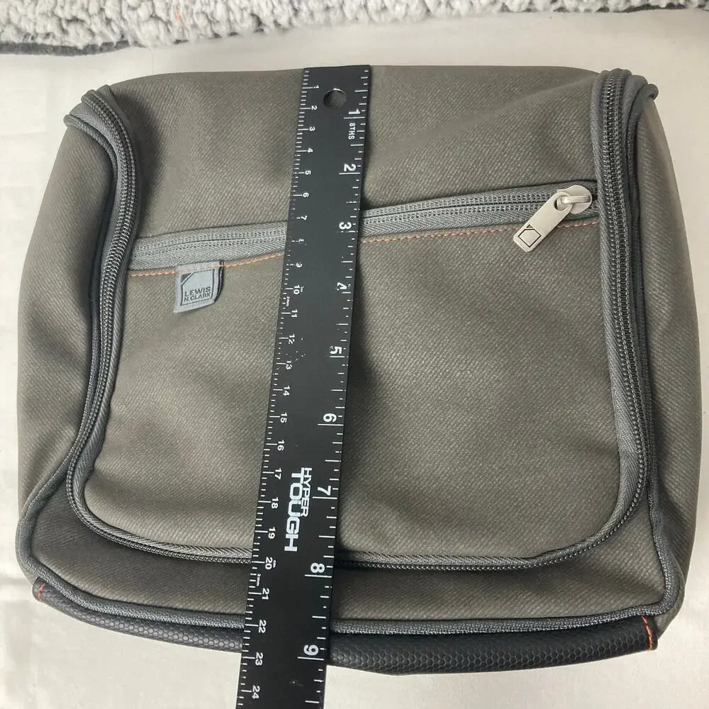 Lewis N Clark Toiletry Bag Gray Orange Trim Handle Travel Hang Mesh Pocket 9x9